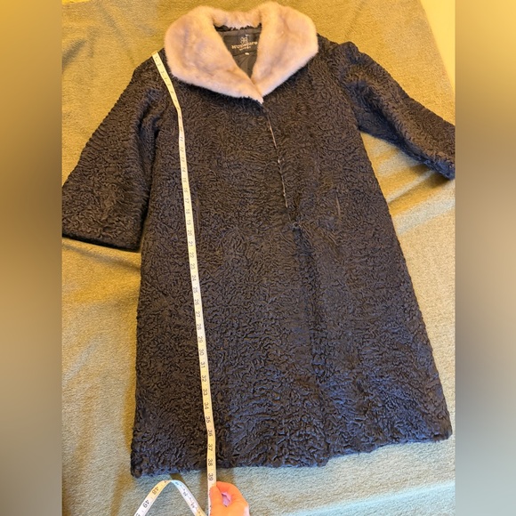 Vintage 1960s Hudsons Detroit Persian Style Coat with Mink Collar Black M - Picture 8 of 16